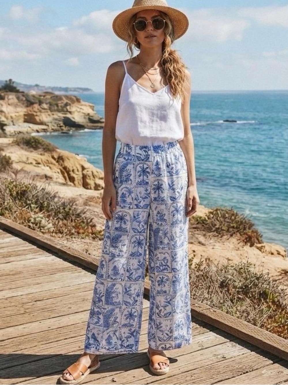 C&C California 100% Linen Crop Wide Leg Vacation Pant, Size S